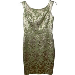 Helen Wang GORGEOUS sheath dress in green and gold Sz 4